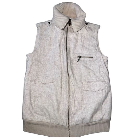 LS Ayres Zip Up Vest Mens Small Cream Cowl Neck Wool Blend Argentina Warm Preppy - Picture 1 of 10